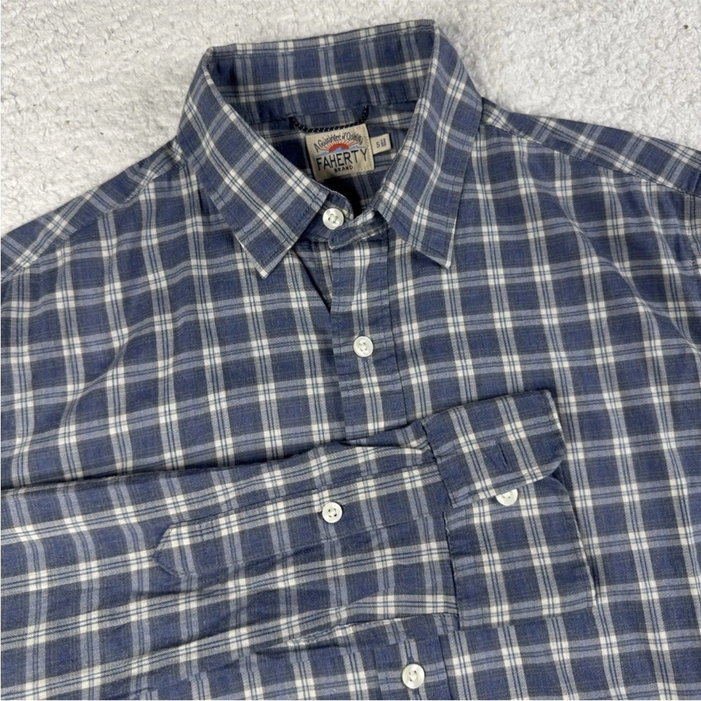 Faherty Button Up Shirt Mens‎ Size Small Blue Plaid Long Sleeve Cotton Casual